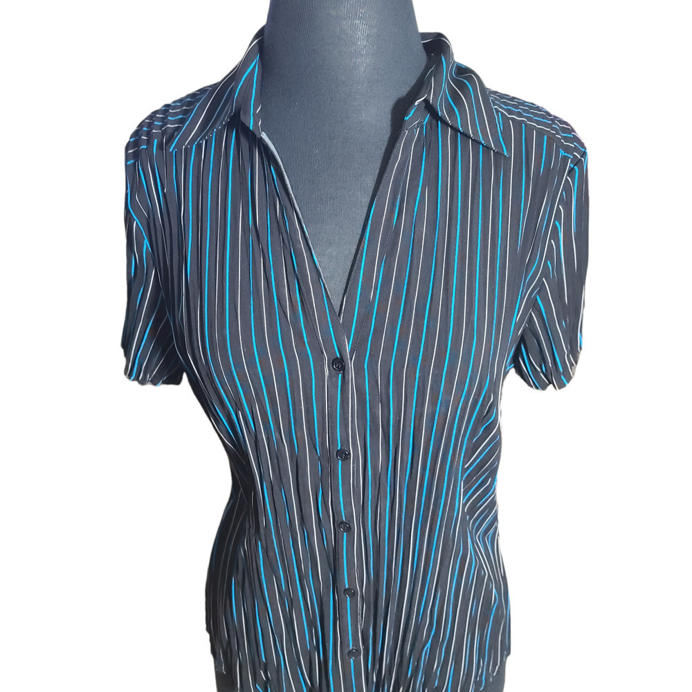 Fred David Stretch Button Front Blouse Short Slee… - image 5